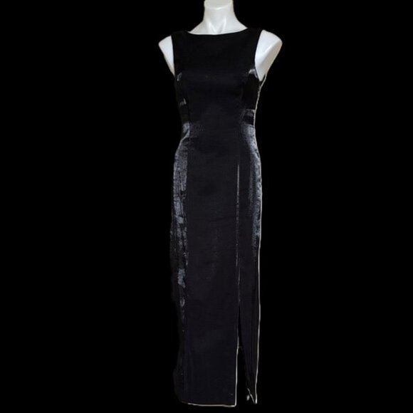 Vintage Dresses & Skirts - Vintage Metallic Maxi Dress Black / Charcoal Silver; Shimmery; Cutout Back; Sz 2